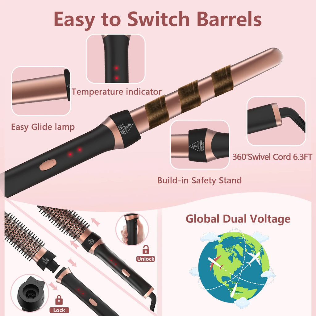 Curling Iron Set with 5 Attachments - Alurani