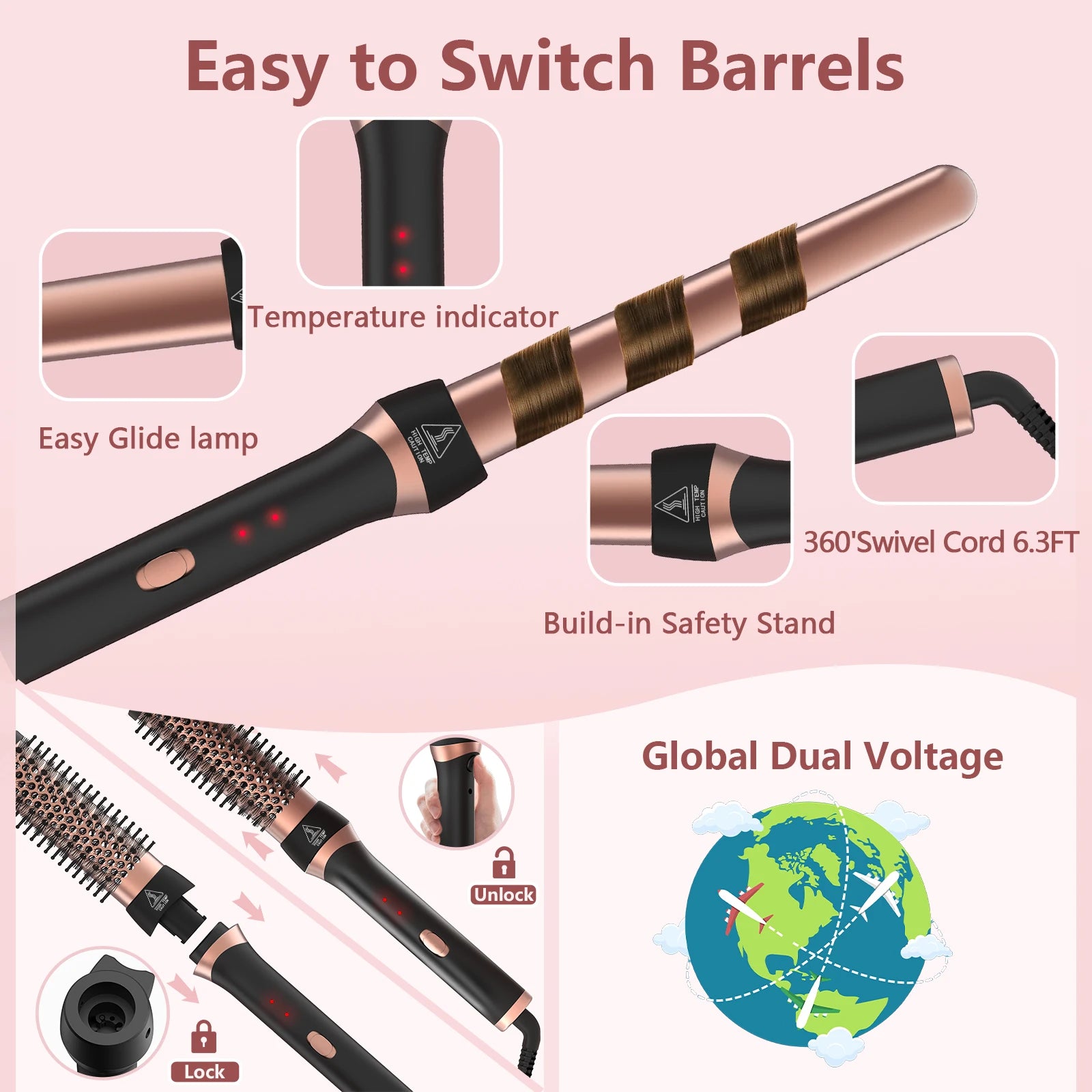 Curling Iron Set with 5 Attachments - Alurani