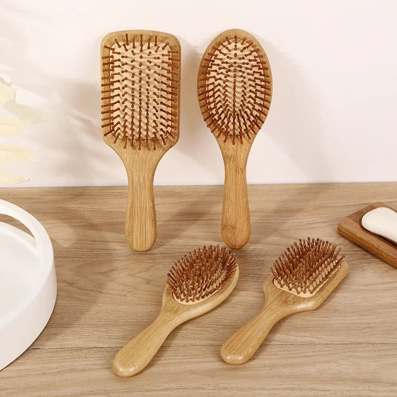 Natural Bamboo Paddle Hair Brush Comb Improve Hair Growth Air Cushion Combs For Scalp Massage Anti-Static No Hair Tangle Comb