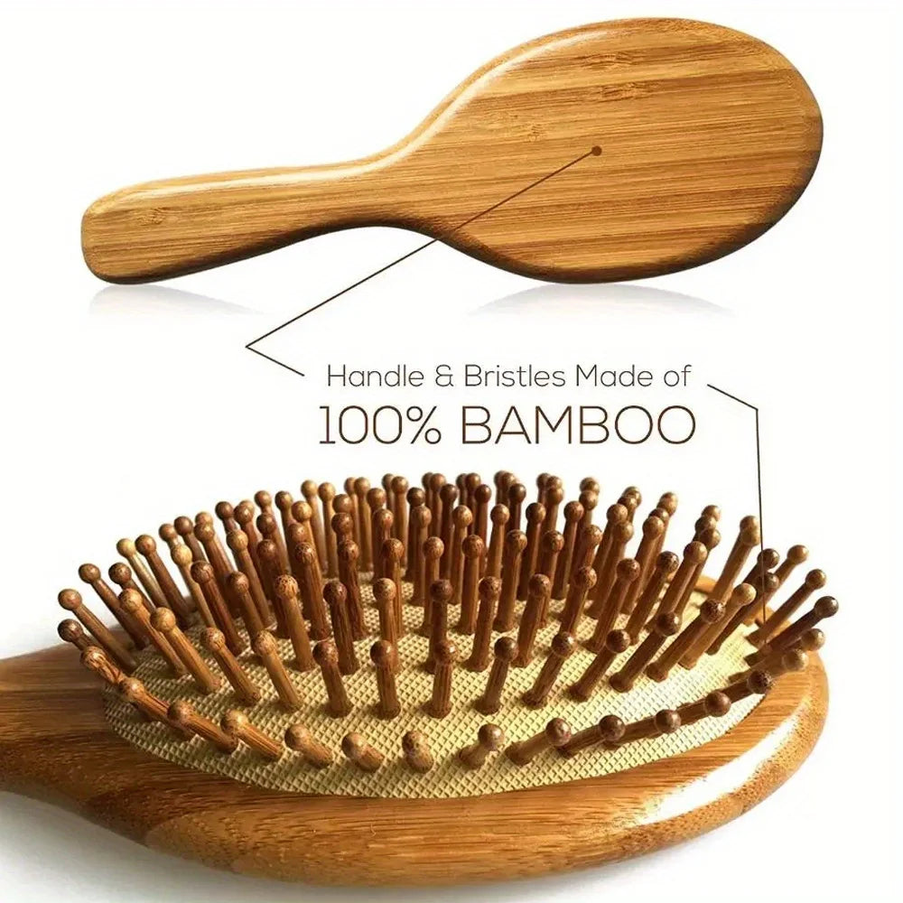 Natural Bamboo Paddle Hair Brush Comb Improve Hair Growth Air Cushion Combs For Scalp Massage Anti-Static No Hair Tangle Comb