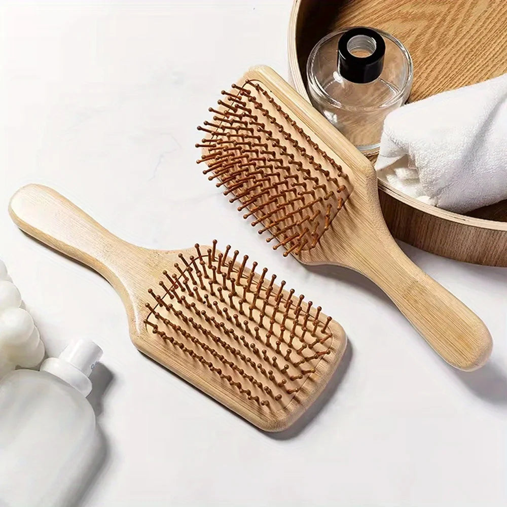 Natural Bamboo Paddle Hair Brush Comb Improve Hair Growth Air Cushion Combs For Scalp Massage Anti-Static No Hair Tangle Comb