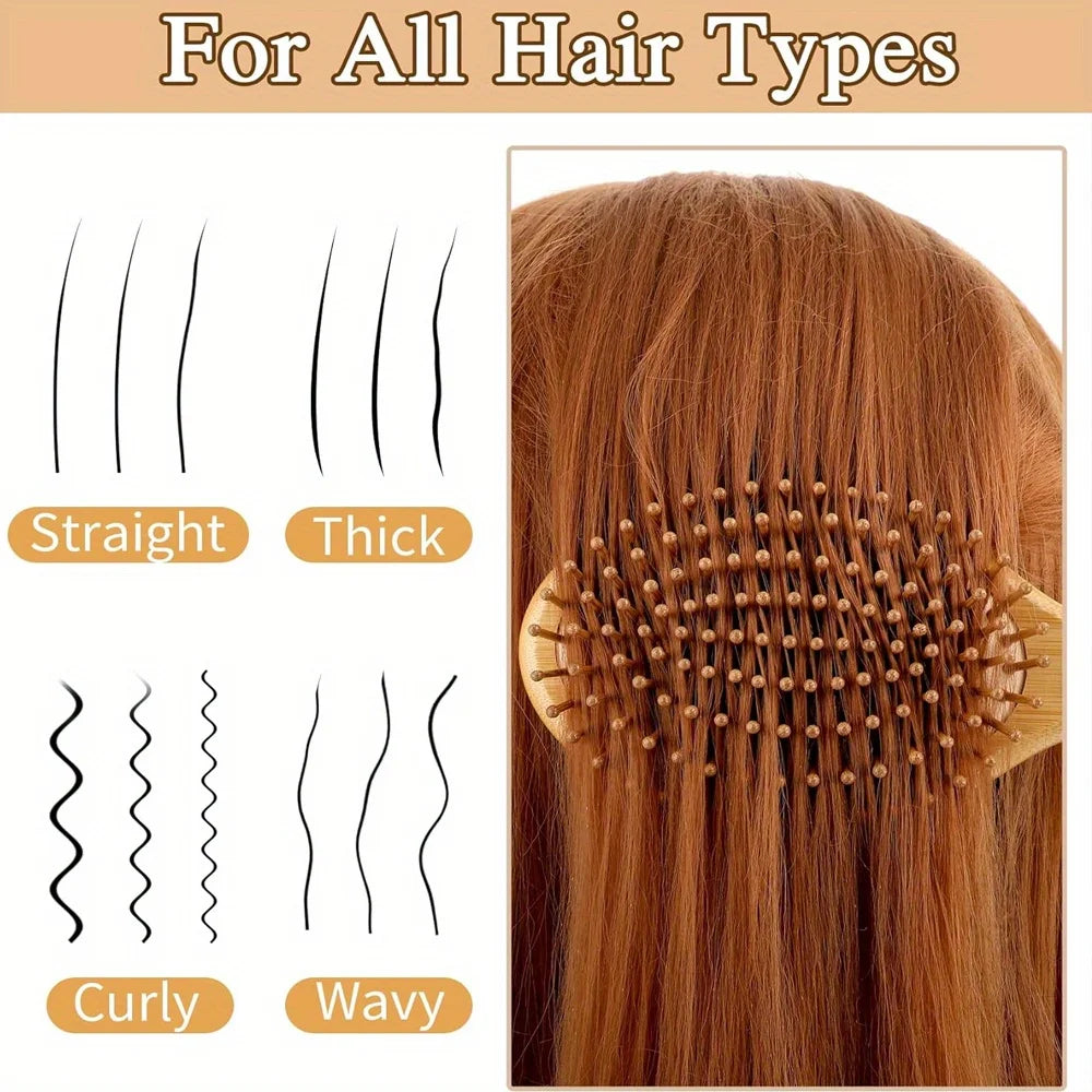 Natural Bamboo Paddle Hair Brush Comb Improve Hair Growth Air Cushion Combs For Scalp Massage Anti-Static No Hair Tangle Comb