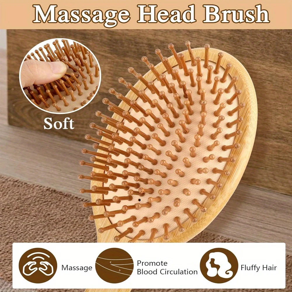 Natural Bamboo Paddle Hair Brush Comb Improve Hair Growth Air Cushion Combs For Scalp Massage Anti-Static No Hair Tangle Comb
