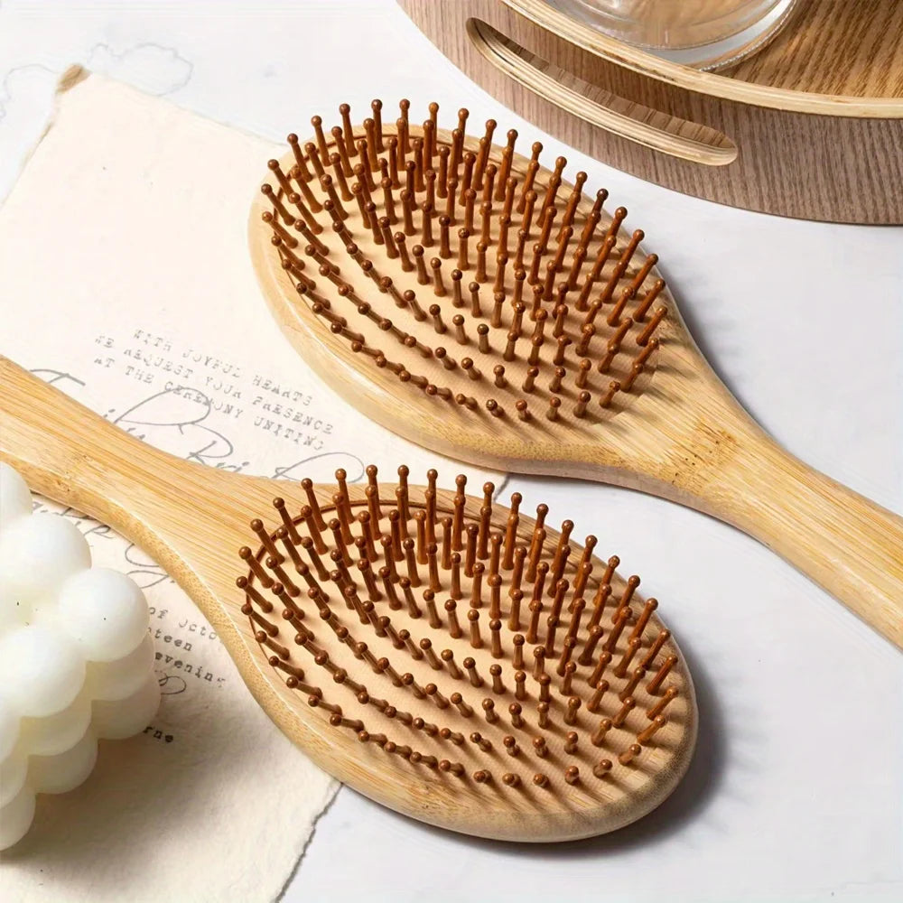 Natural Bamboo Paddle Hair Brush Comb Improve Hair Growth Air Cushion Combs For Scalp Massage Anti-Static No Hair Tangle Comb