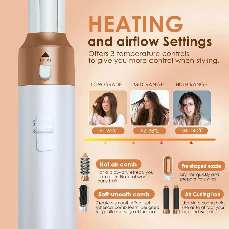 5-in-1 Hair Dryer Brush & Styler - Blow Dry, Curl, Straighten & Volumize in One Tool - Alurani