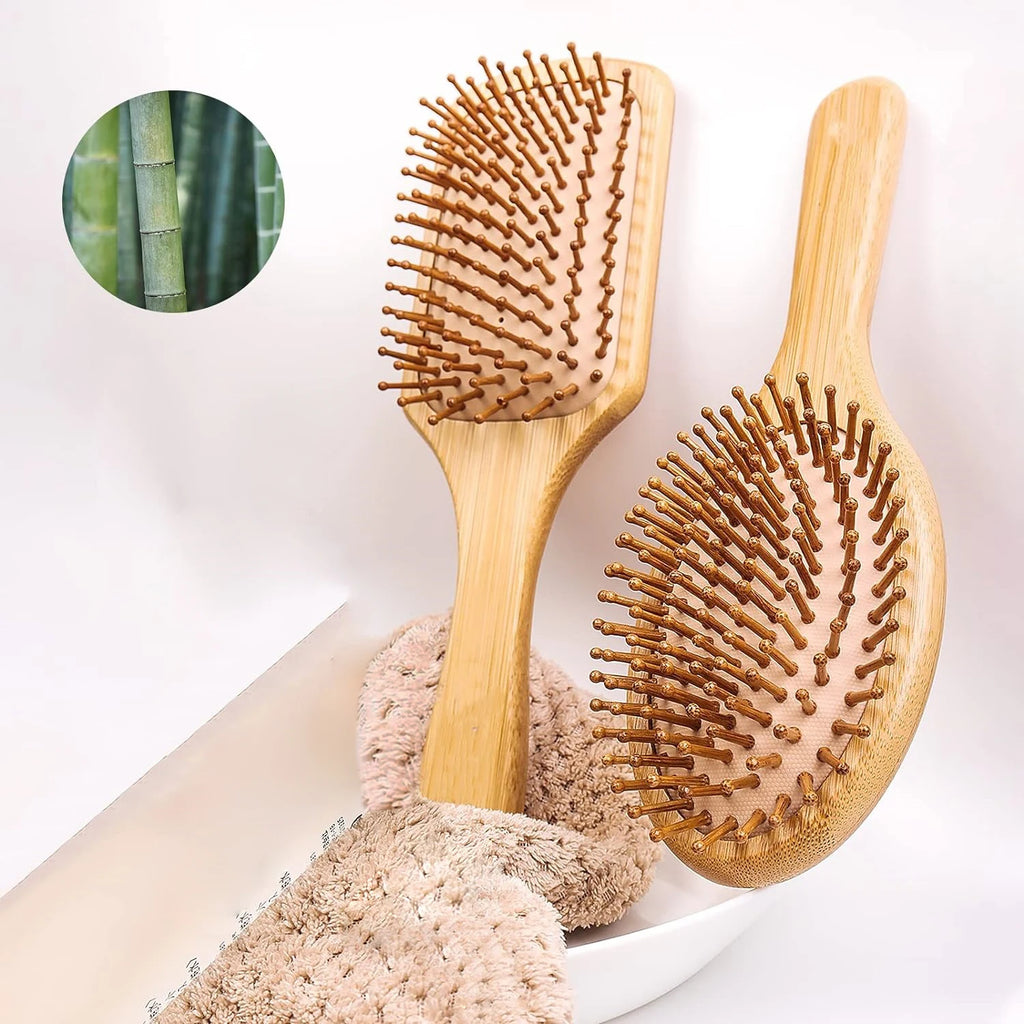 Natural Bamboo Paddle Hair Brush Comb Improve Hair Growth Air Cushion Combs For Scalp Massage Anti-Static No Hair Tangle Comb