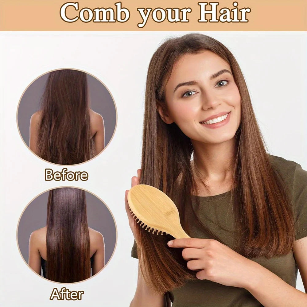 Natural Bamboo Paddle Hair Brush Comb Improve Hair Growth Air Cushion Combs For Scalp Massage Anti-Static No Hair Tangle Comb