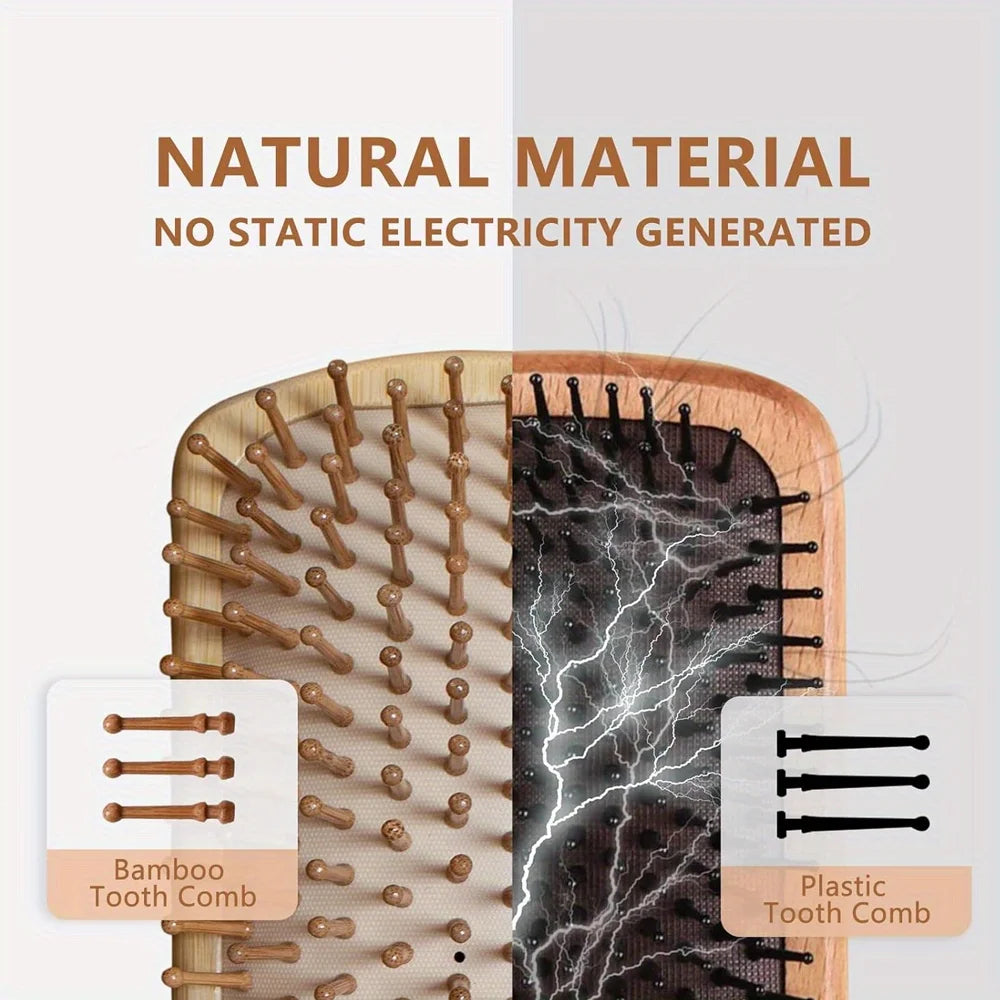 Natural Bamboo Paddle Hair Brush Comb Improve Hair Growth Air Cushion Combs For Scalp Massage Anti-Static No Hair Tangle Comb