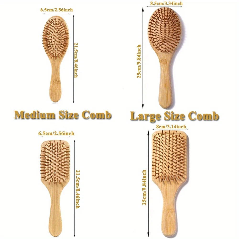 Natural Bamboo Paddle Hair Brush Comb Improve Hair Growth Air Cushion Combs For Scalp Massage Anti-Static No Hair Tangle Comb